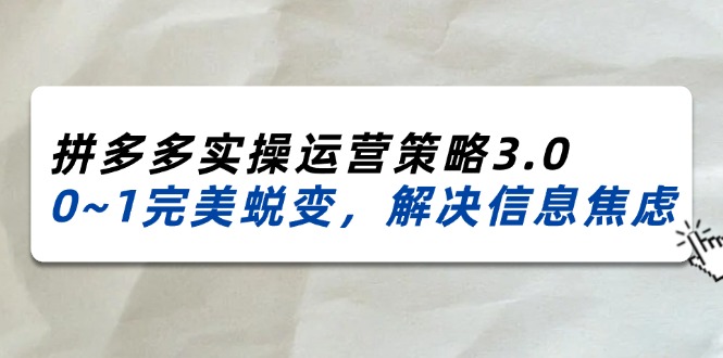 （11658期）2024_2025拼多多实操运营策略3.0，0~1完美蜕变，解决信息焦虑（38节）-聊项目