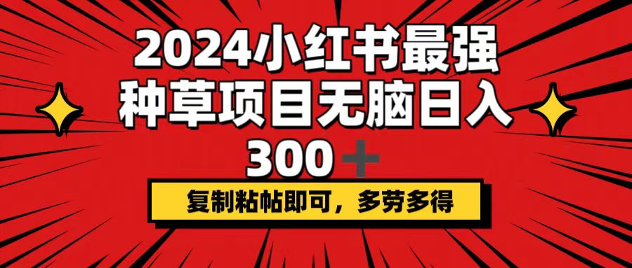 （12336期）2024小红书最强种草项目，无脑日入300+，复制粘帖即可，多劳多得-聊项目