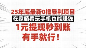 25年底最新0撸暴利项目，在家躺着玩手机也能赚钱，1元提现秒到账，有手…-聊项目