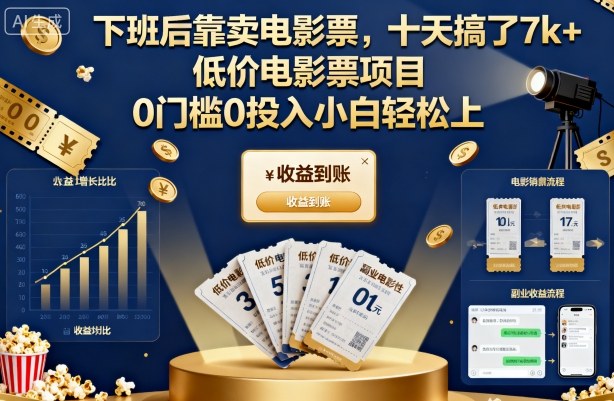 下班后靠卖电影票，十天搞了7k+，低价电影票项目，0门槛0投入小白轻松上手【揭秘】-聊项目