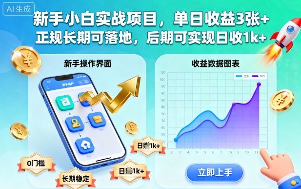 新手小白实战项目，单日收益3张+，正规长期可落地，后期可实现日收1k+【揭秘】-聊项目