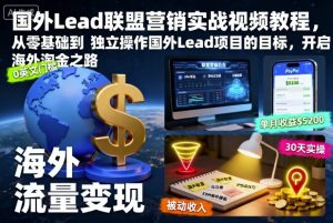 国外Lead联盟营销实战视频教程，从零基础到独立操作国外Lead项目的目标，开启海外淘金之路-聊项目