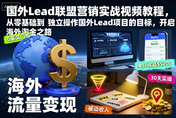 国外Lead联盟营销实战视频教程，从零基础到独立操作国外Lead项目的目标，开启海外淘金之路-聊项目