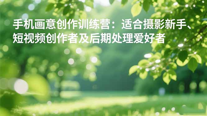 手机摄影之画意创作训练营：适合摄影新手、短视频创作者及后期处理爱好者-聊项目