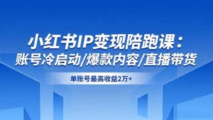 小红书IP变现陪跑课：账号冷启动/爆款内容/直播带货，单账号最高收益2万+-聊项目