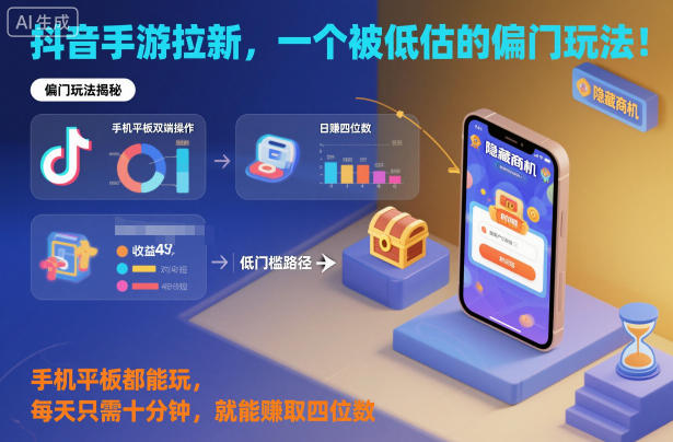 抖音手游拉新，一个被低估的偏门玩法！手机平板都能玩，每天只需十分钟，就能賺取四位数【揭秘】-聊项目