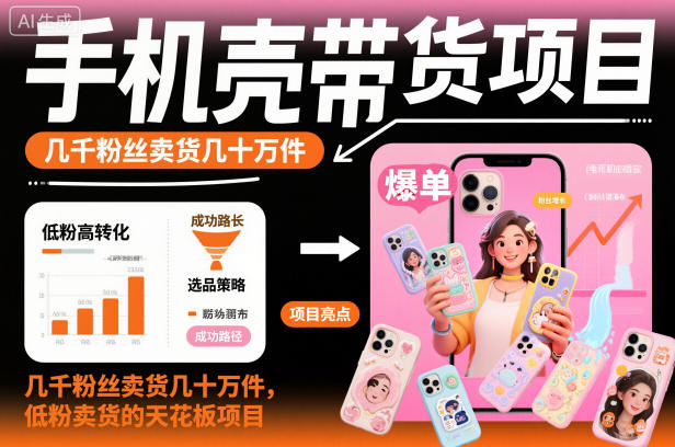 手机壳带货项目，几千粉丝卖货几十万件，短视频低粉卖货的天花板项目-聊项目