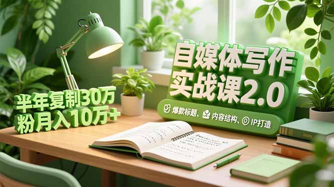 自媒体写作实战课2.0，爆款标题、内容结构、IP打造，半年复制30万粉月入10万+-聊项目