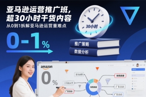 亚马逊运营推广班，超30小时干货内容，从0到1拆解亚马逊运营重难点-聊项目