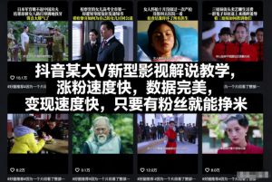 抖音某大V新型影视解说教学，涨粉速度快，数据完美，变现速度快，只要有粉丝就能挣米-聊项目