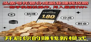 全程托管今日头条，一部手机就可以开干，最高躺赚1W+-聊项目