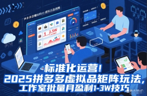 标准化运营！2025拼多多虚拟品矩阵玩法，工作室批量月盈利1-3W技巧【揭秘】-聊项目