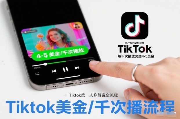 TK中视频计划项目，Tiktok第一人称解说流程，每干次播放奖励4-5美金-聊项目