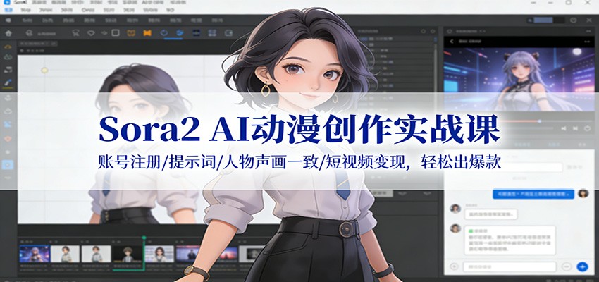 Sora2 AI动漫创作实战课:账号注册/提示词/人物声画一致/短视频变现,轻松出爆款-聊项目