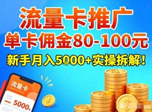 流量卡推广,单卡佣金80-100,新手月入5k+实操拆解!-聊项目
