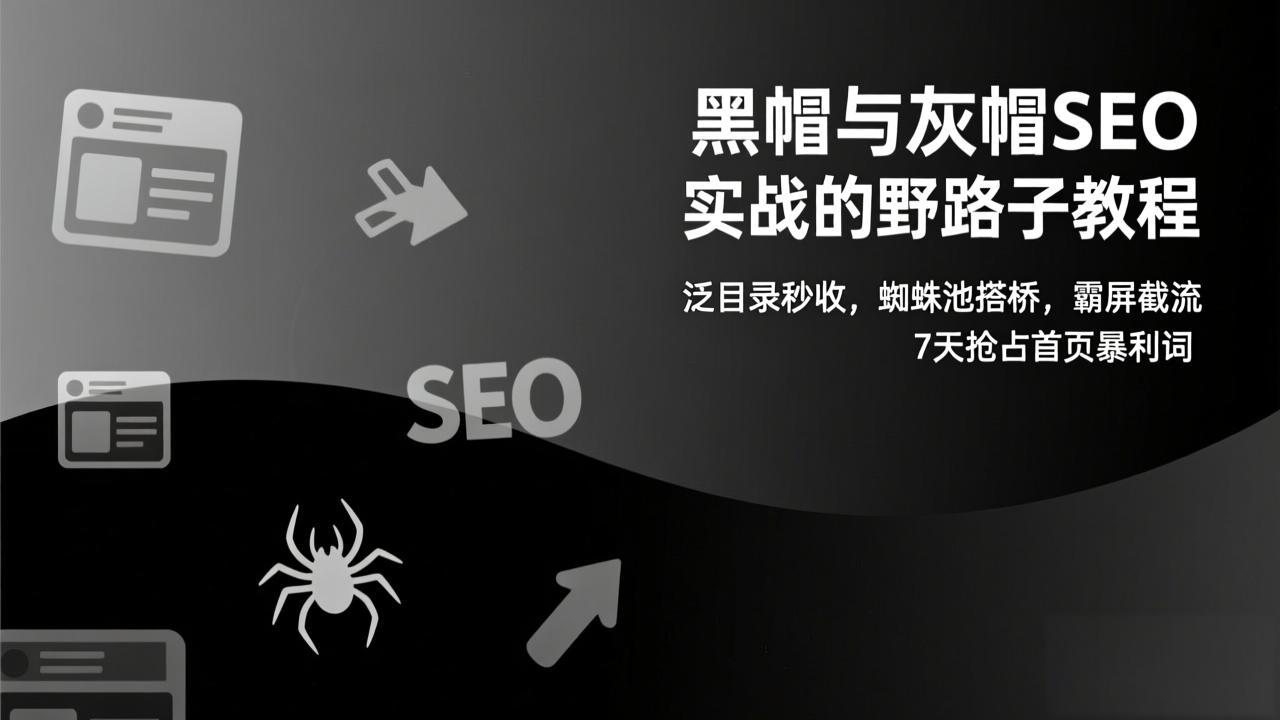 黑帽与灰帽SEO实战的野路子教程：泛目录秒收，蜘蛛池搭桥，霸屏截流，7天抢占首页暴利词-聊项目