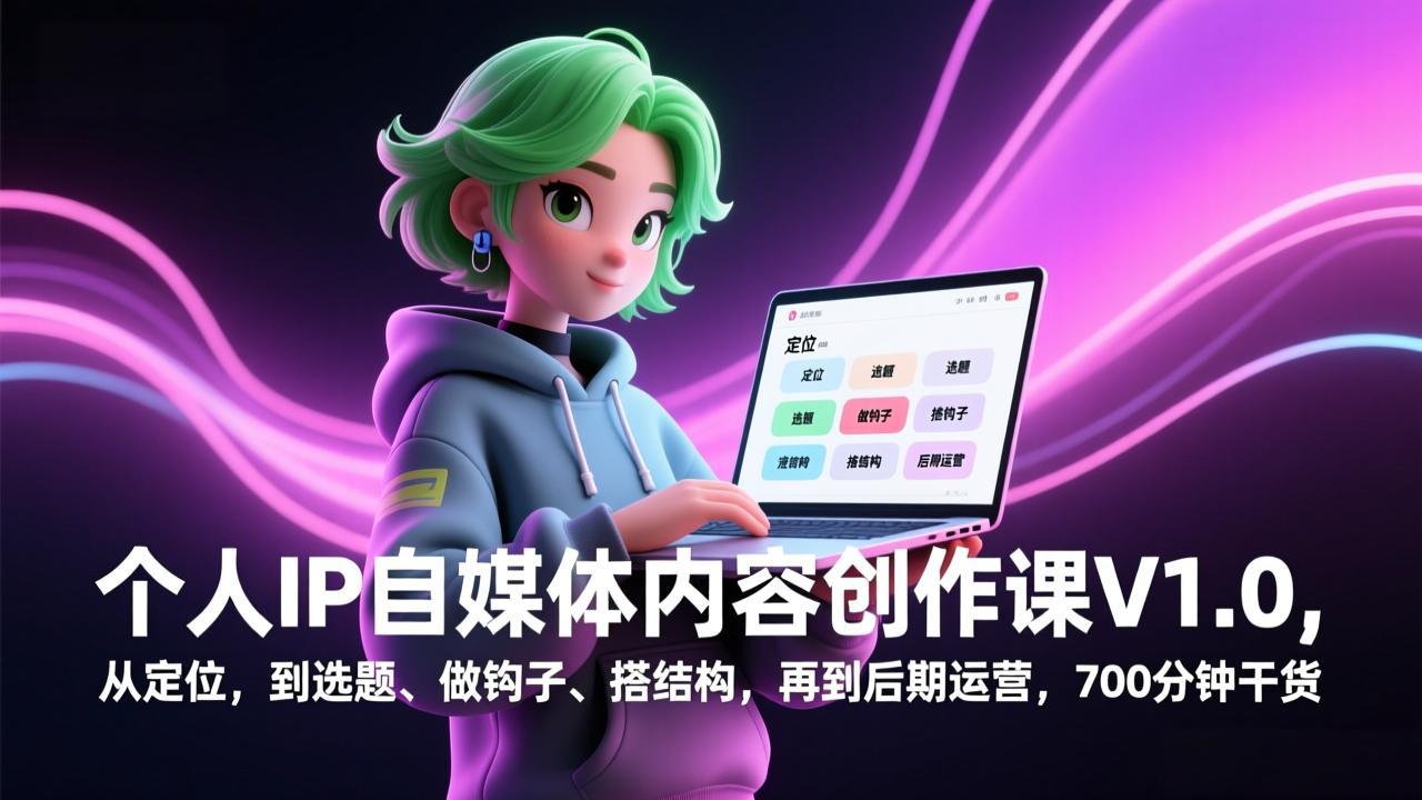 个人IP自媒体内容创作课V1.0，从定位，到选题、做钩子、搭结构，再到后期运营，700分钟干货-聊项目