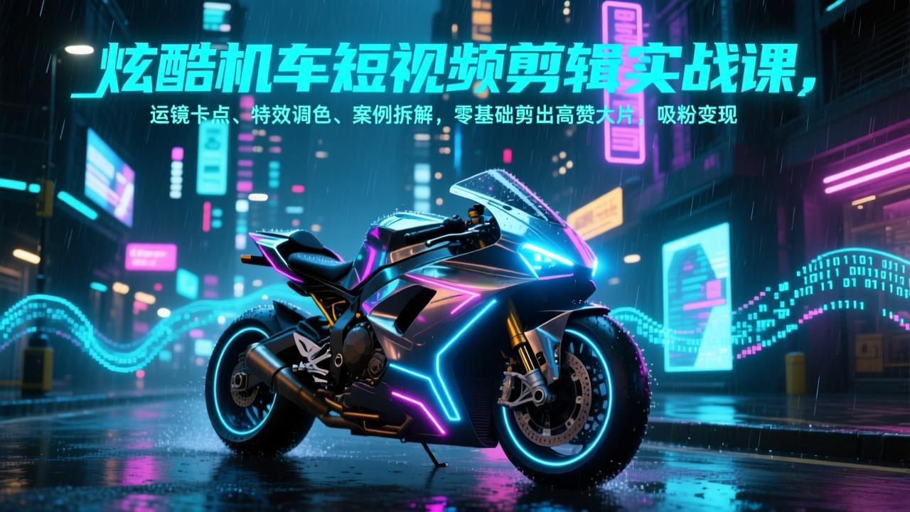 炫酷机车短视频剪辑实战课，运镜卡点、特效调色、案例拆解，零基础剪出高赞大片，吸粉变现-聊项目