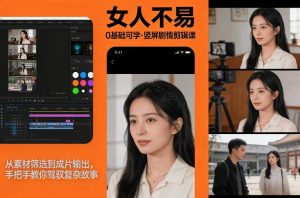 0基础可学!《女人不易》竖屏剧情剪辑课,从素材筛选到成片输出,手把手教你驾驭复杂故事-聊项目