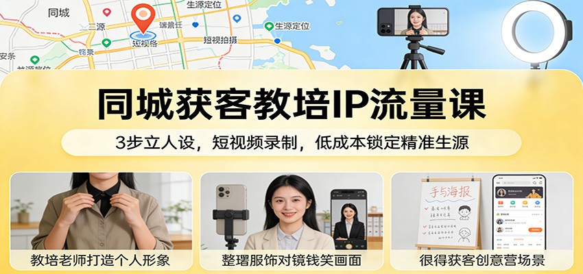 同城获客教培IP流量课:3步立人设,短视频录制,低成本锁定精准生源-聊项目