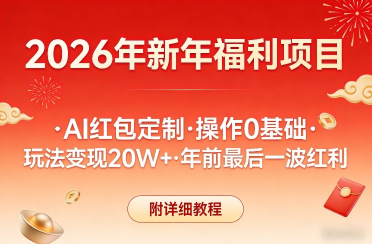 新年福利项目，AI红包定制，操作0基础，玩法变现20W+年前最后一波红利，附详细教程-聊项目