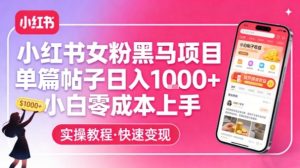 小红书女粉黑马项目,单篇帖子日入1k+,小白零成本上手-聊项目