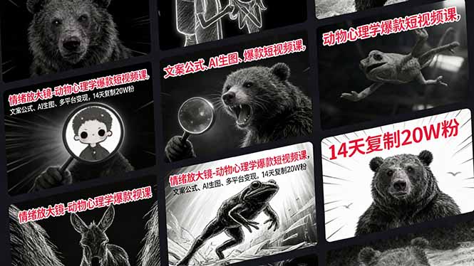 情绪放大镜-动物心理学爆款短视频课，文案公式、AI生图、多平台变现，14天复制20W粉-聊项目