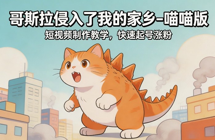 哥斯拉侵入了我的家乡–喵喵版短视频制作教学，快速起号涨粉-聊项目