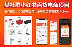 某社群小红书百货电商项目，操作简单，0粉即可出单，单号单店铺稳定月入2w+-聊项目