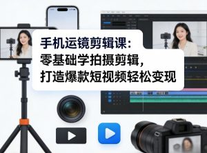 手机运镜剪辑课:零基础学拍摄剪辑,打造爆款短视频轻松变现-聊项目