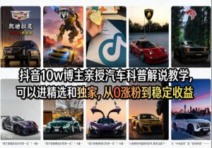抖音10w博主亲授汽车科普解说教学,可以进精选和独家,从0涨粉到稳定收益(详细视频课程+1T素材)-聊项目