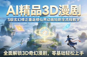 AI精品3D漫剧S级玄幻修正重返修仙界动画短剧全流程教学,全面解锁3D奇幻漫剧,零基础轻松上手-聊项目