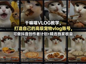 干嘛喵VLOG教学,打造自己的高级宠物vlog账号,可做抖音创作者计划+精选独家收益-聊项目