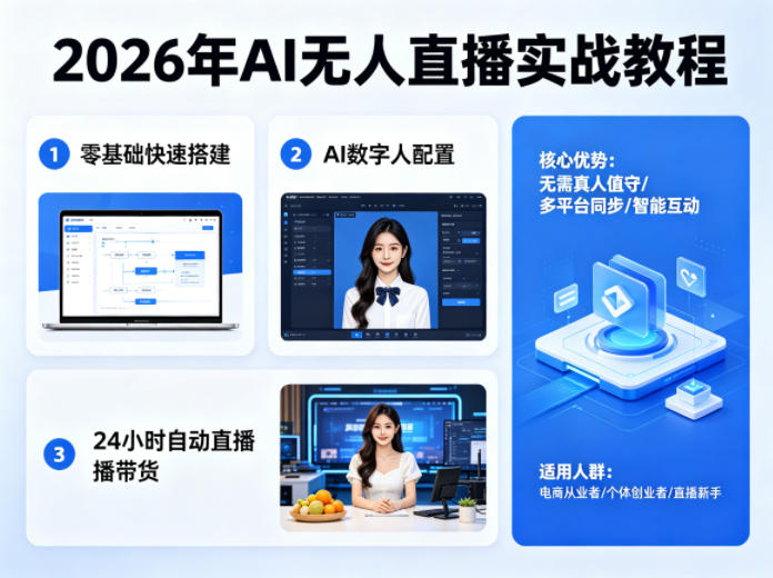 2026年AI无人直播实战教程，零基础也能快速搭建AI数字人无人直播间，实现24小时自动直播带货-聊项目