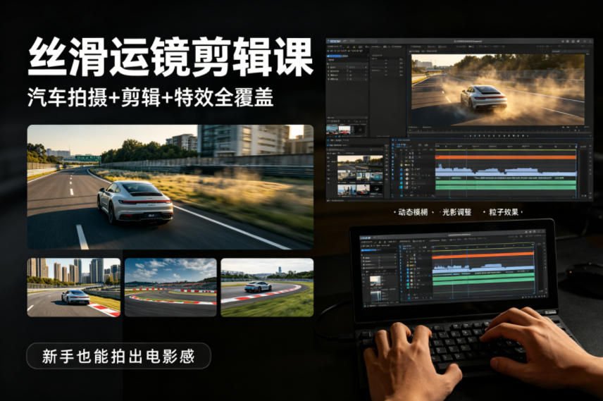 大叔丝滑运镜剪辑课，汽车拍摄+剪辑+特效全覆盖，新手也能拍出电影感-聊项目