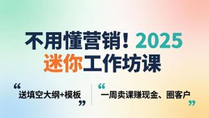 不用懂营销!2025 迷你工作坊课:送填空大纲 + 模板,一周卖课赚现金、圈客户-聊项目