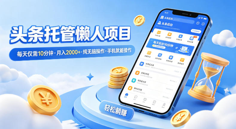 头条托管懒人项目，每天仅需10分钟，月入2000+，纯无脑操作，手机就能操作【揭秘】-聊项目