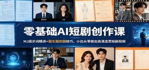 零基础AI短剧创作课：MJ提示词精讲+图生图控图技巧，小白从零做出高清连贯短剧视频-聊项目