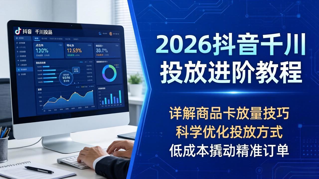 2026抖音千川投放进阶教程，详解商品卡放量技巧，科学优化投放方式，低成本撬动精准订单-聊项目