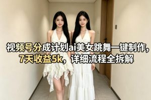 视频号分成计划ai美女跳舞一键制作，7天收益5k，详细流程全拆解-聊项目