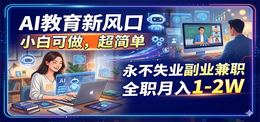 AI教育新风口，小白可做，超简单，永不失业副业兼职 全职月入1-2W-聊项目