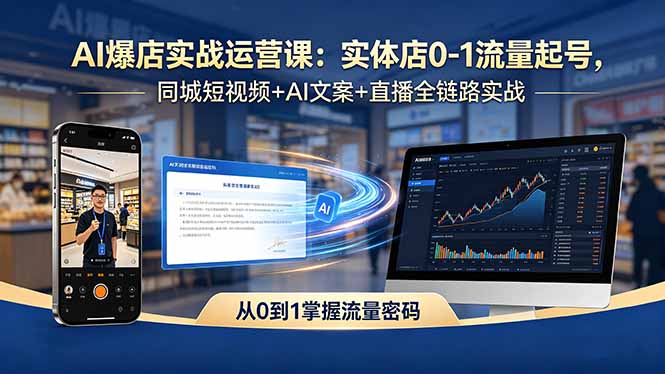 AI爆店实战运营课：实体店0-1流量起号，同城短视频+AI文案+直播全链路实战-聊项目
