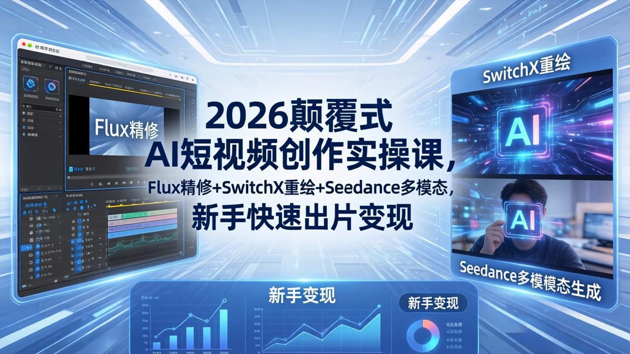 2026颠覆式 AI短视频创作课-5月更新，Flux精修+SwitchX重绘+Seedance多模态，新手快速出片变现-聊项目