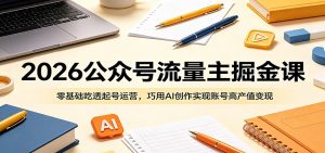 2026公众号流量主掘金课：零基础吃透起号运营，巧用AI创作实现账号高产值变现-聊项目