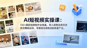 AI短视频实操课:140+爆款视频制作全覆盖,育儿宠物治愈历史武侠舞蹈运动,零基础也能批量产出-聊项目