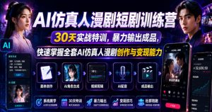 AI仿真人漫剧短剧训练营,30天实战特训,暴力输出成品,快速掌握全套AI仿真人漫剧创作与变现能力-聊项目