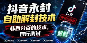 抖音永封自助解封技术,非百分百的技术,自行测试-聊项目