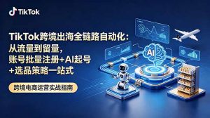 TikTok跨境出海全链路自动化：从流量到留量，账号批量注册+AI起号+选品策略一站式-聊项目
