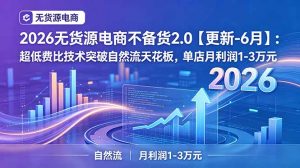 2026无货源电商不备货2.0【更新-6月】：超低费比技术突破自然流天花板，单店月利润1-3万元-聊项目