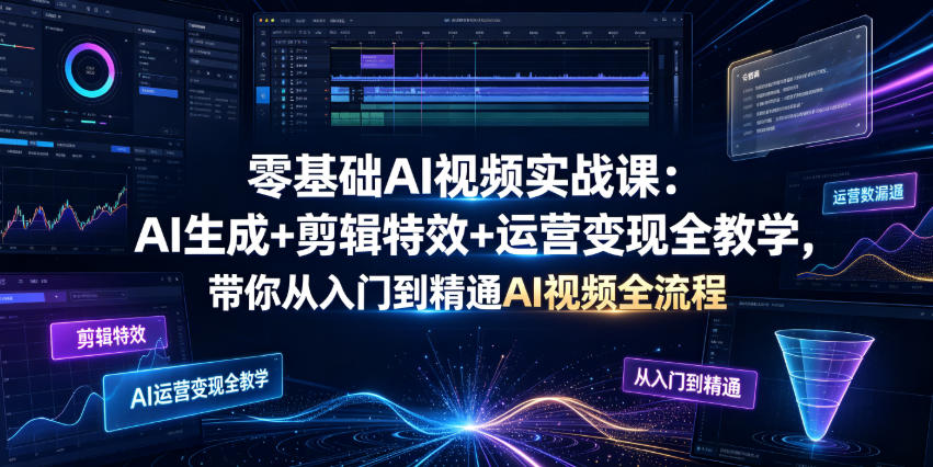 零基础AI视频实战课：AI生成+剪辑特效+运营变现全教学，带你从入门到精通AI视频全流程-聊项目